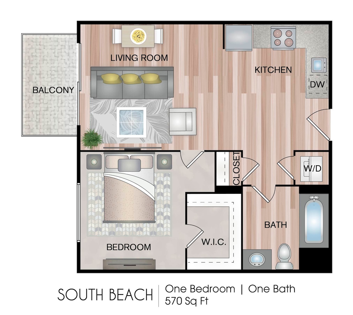 Plano de South Beach, que muestra 1 habitación