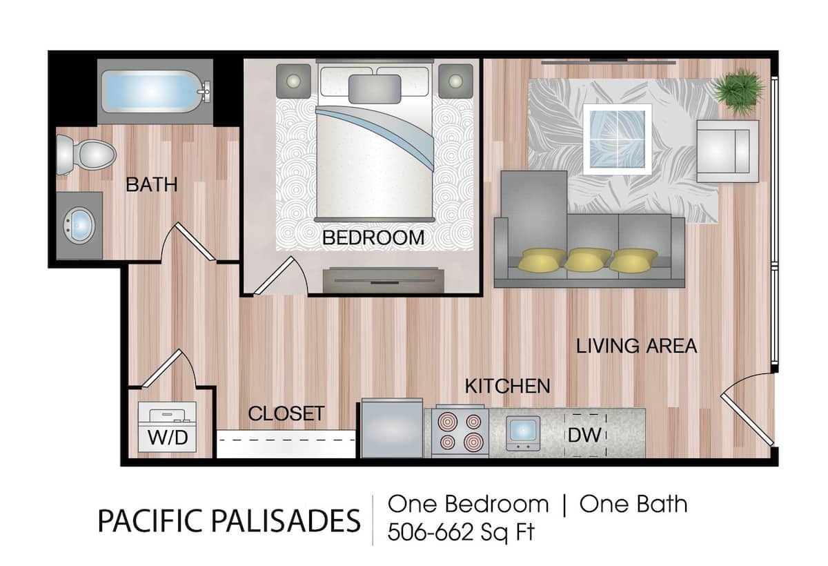 Floorplan diagram for Pacific Palisades, showing 1 bedroom