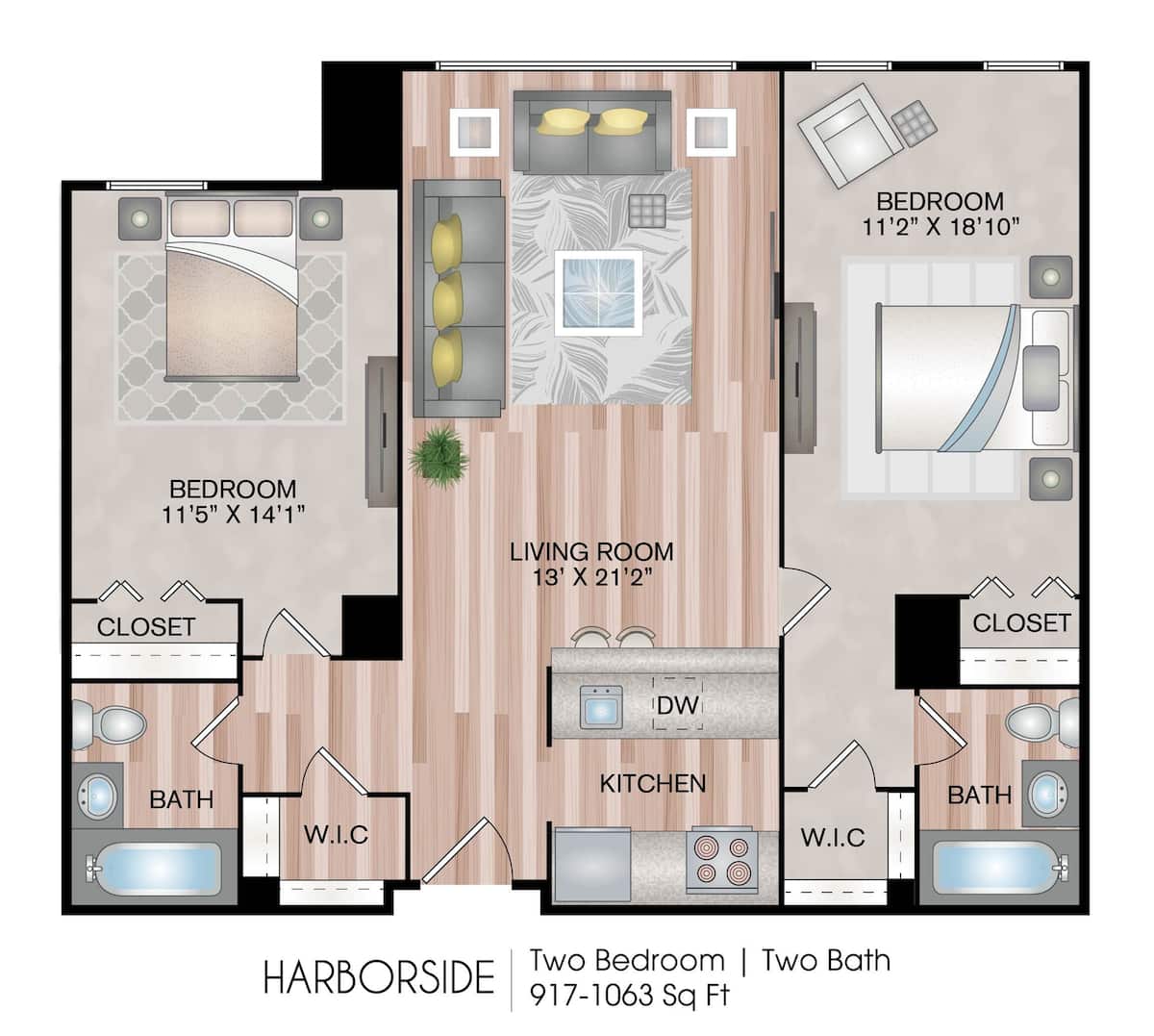 Floorplan diagram for Harborside, showing 2 bedroom