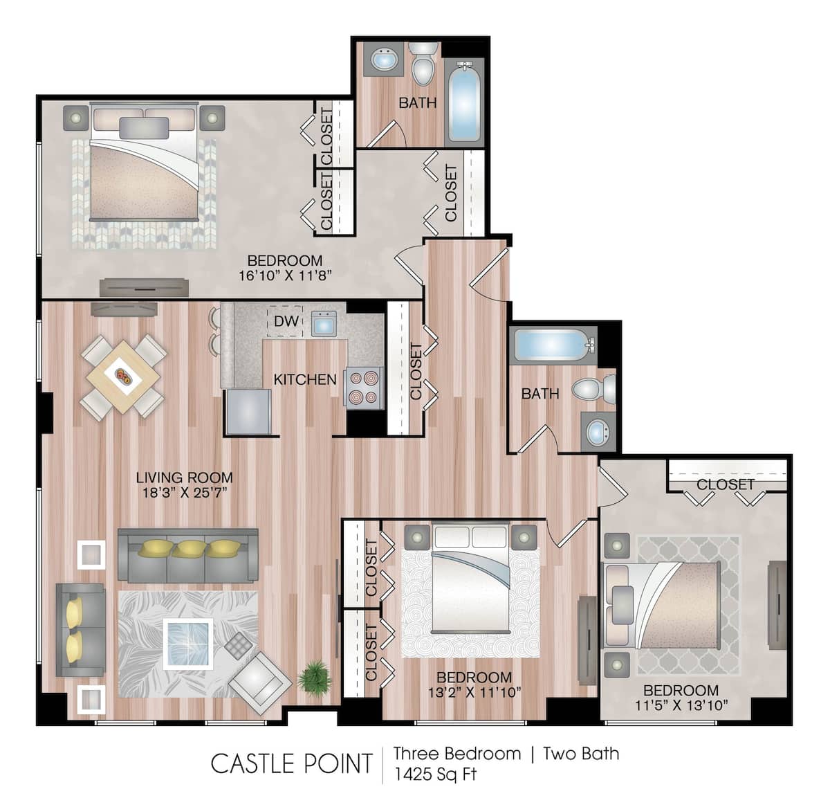 Floorplan diagram for Castle Point, showing 3 bedroom