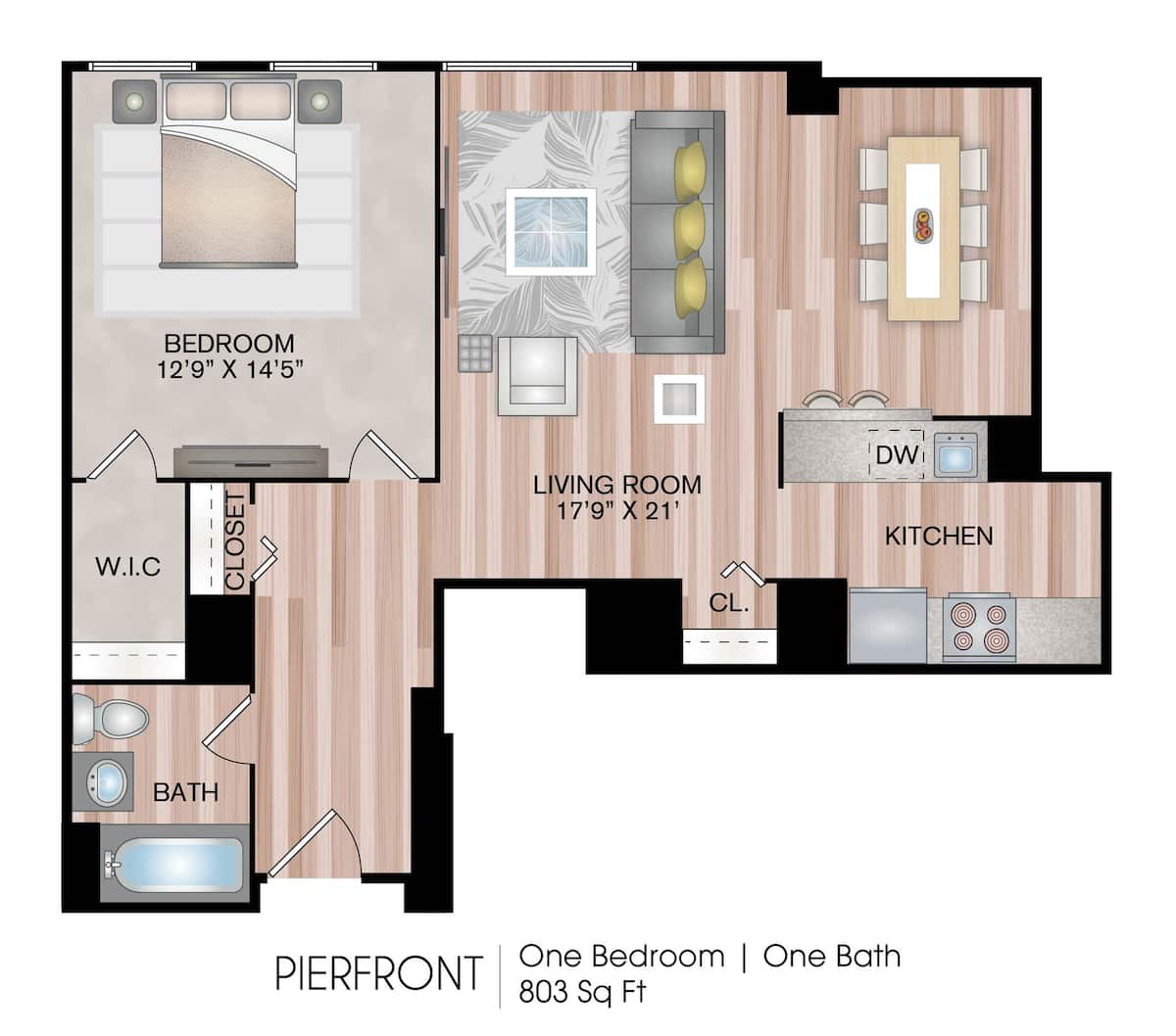 Floorplan diagram for Pierfront, showing 1 bedroom