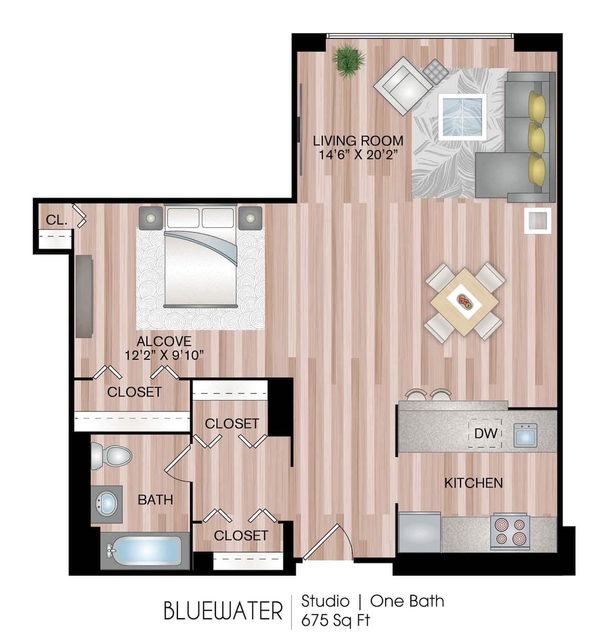 Floorplan diagram for Bluewater, showing Studio
