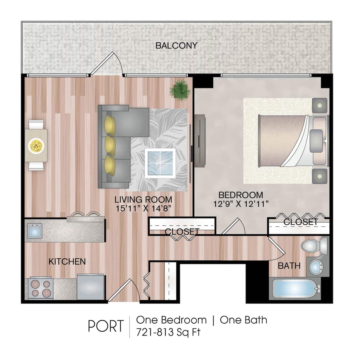 Floorplan diagram for Port, showing 1 bedroom