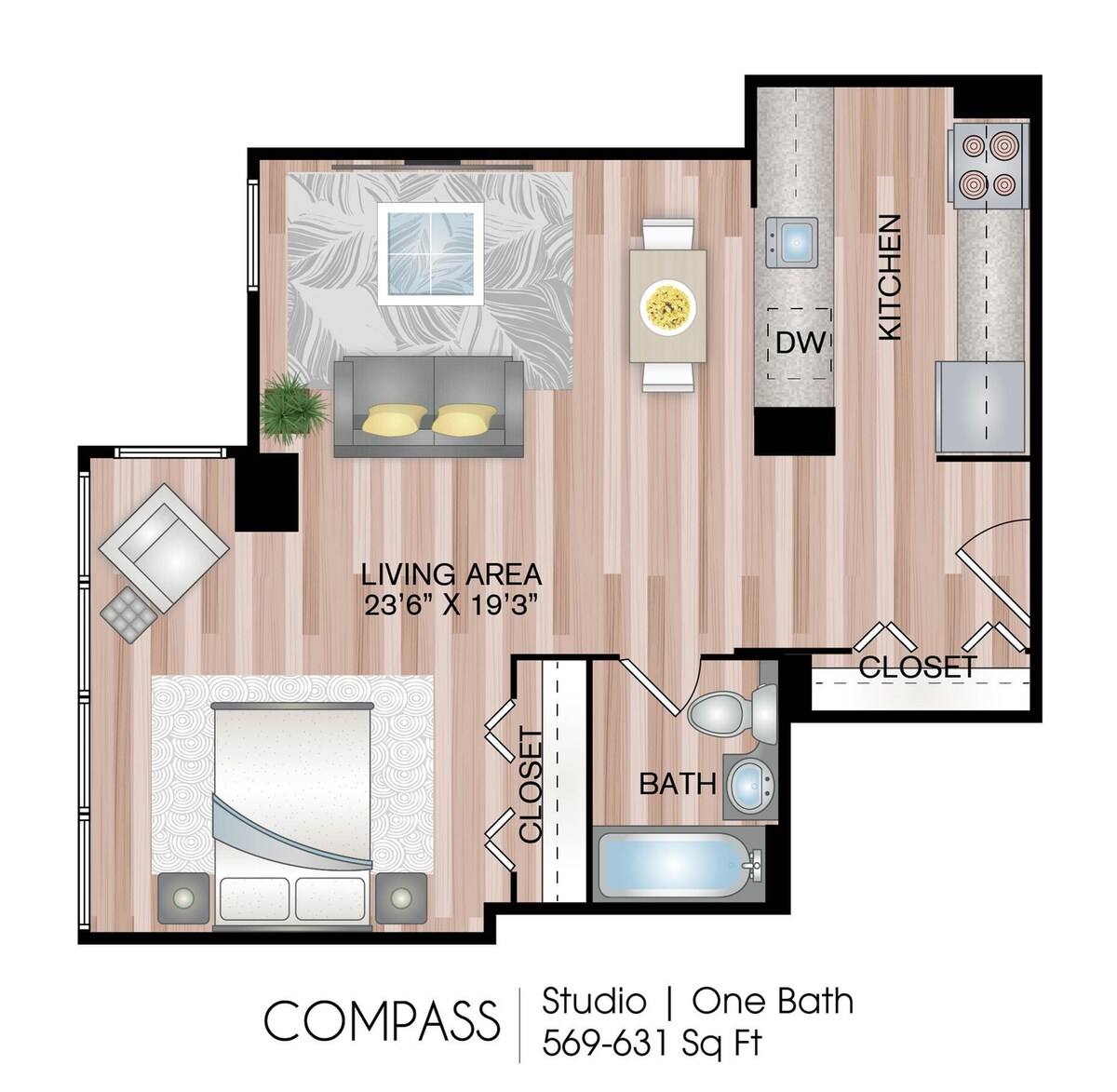 Floorplan diagram for Compass, showing Studio