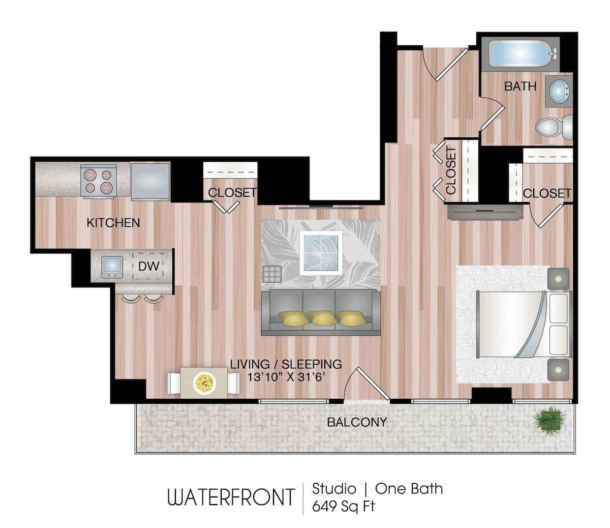 Floorplan diagram for Waterfront, showing Studio