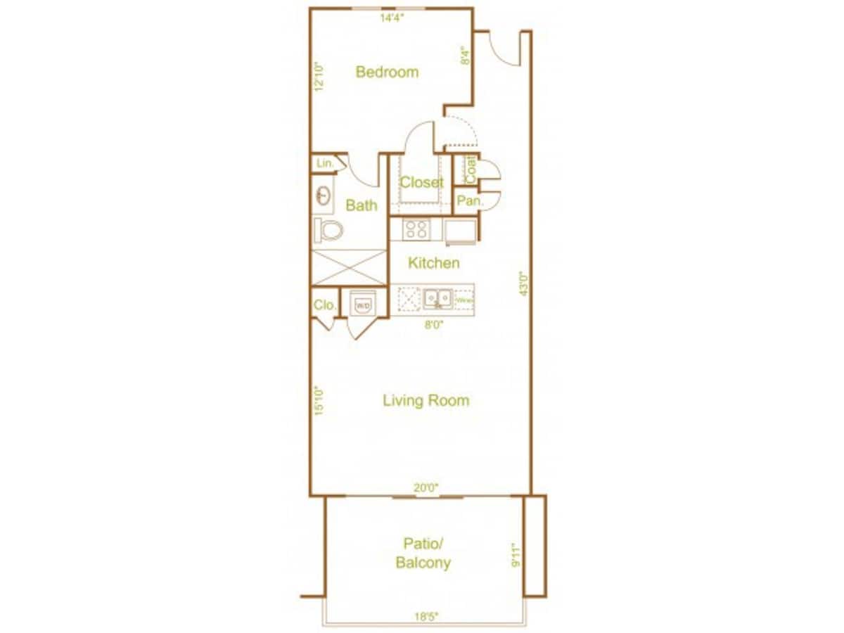 Floorplan diagram for Meritage, showing 1 bedroom