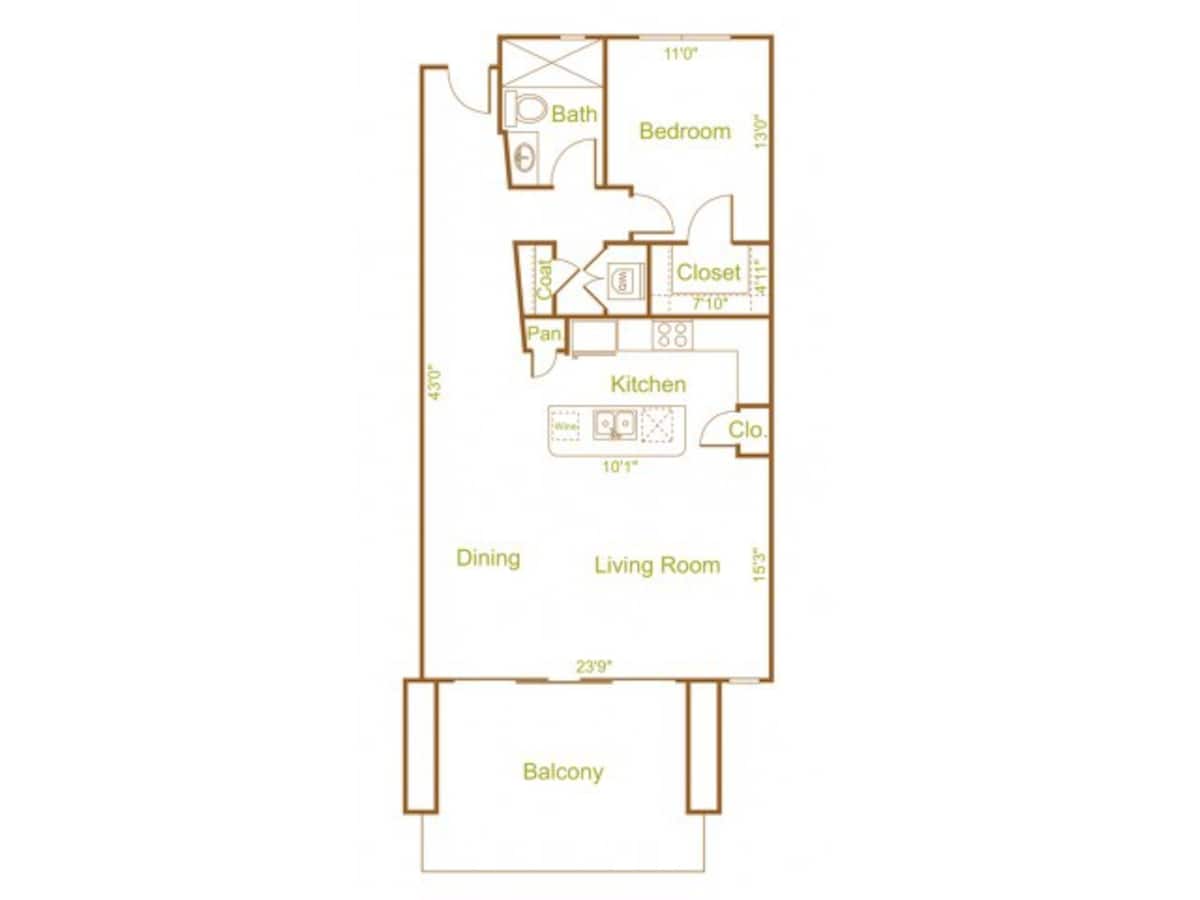 Floorplan diagram for Chablis, showing 1 bedroom