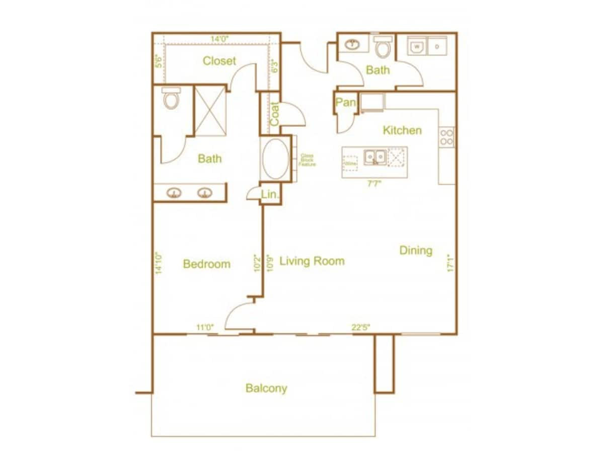 Floorplan diagram for Chianti Penthouse, showing 1 bedroom