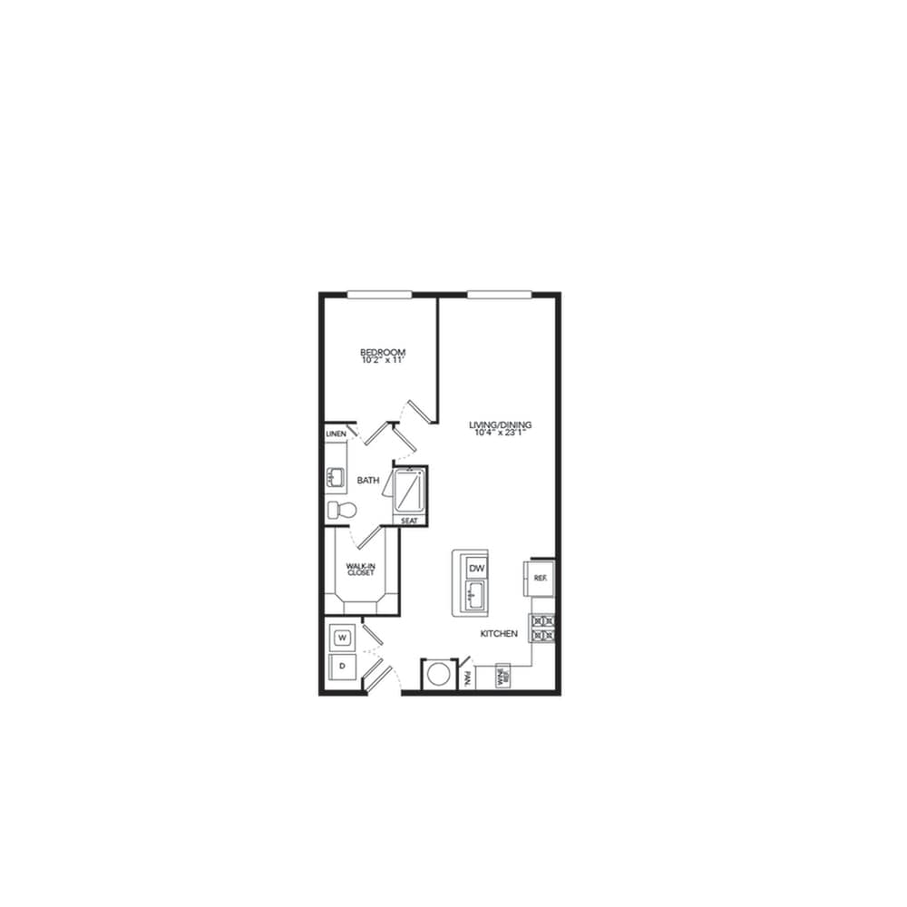 Floorplan diagram for A1A, showing 1 bedroom