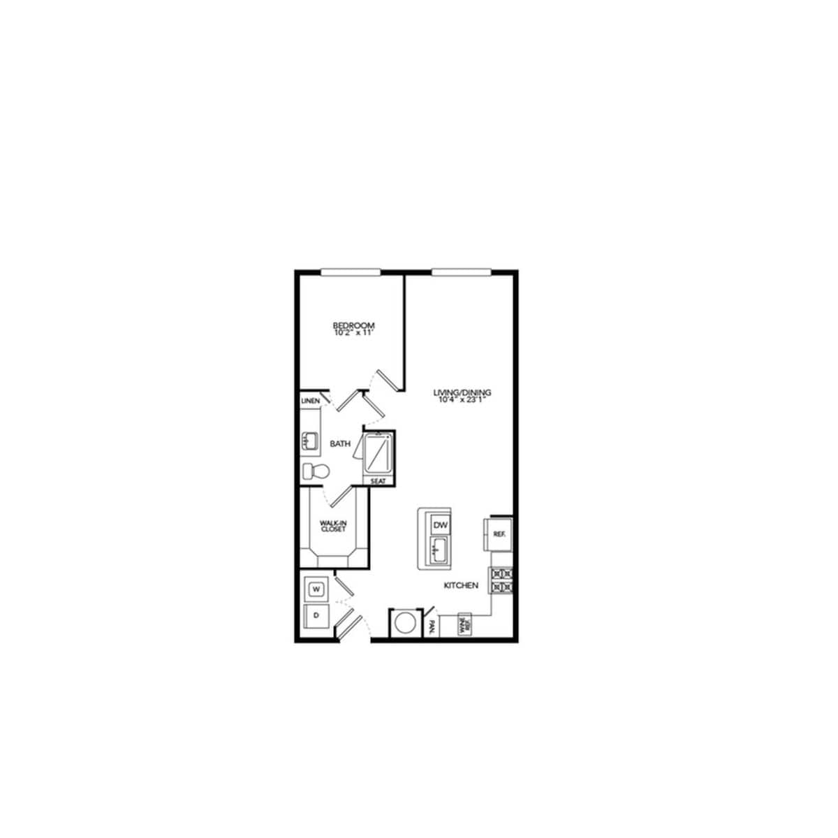 Floorplan diagram for A1A, showing 1 bedroom