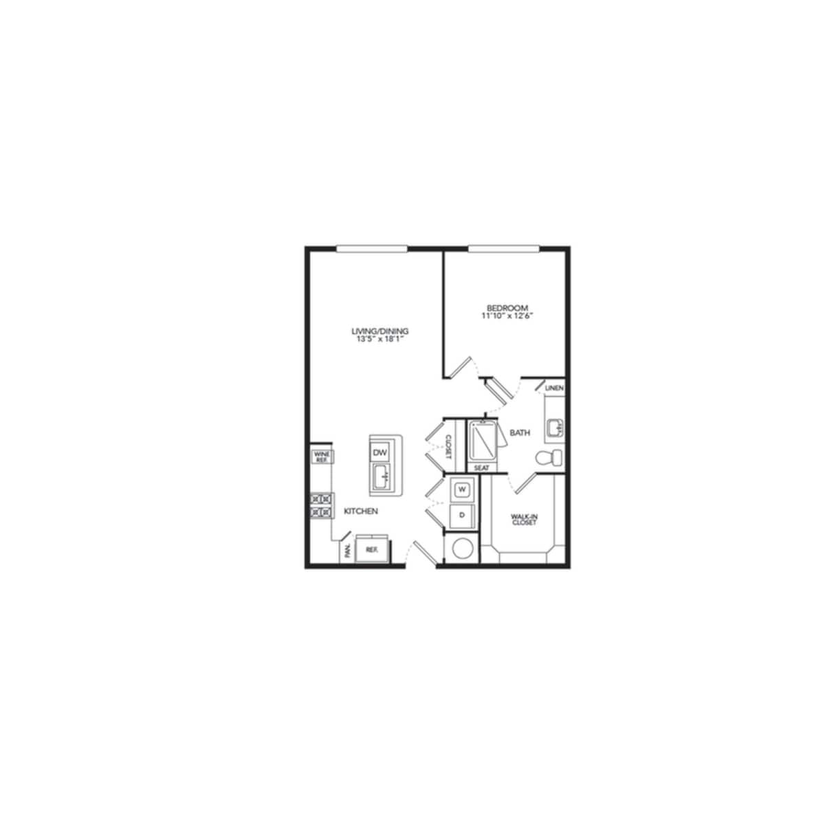 Floorplan diagram for A2, showing 1 bedroom