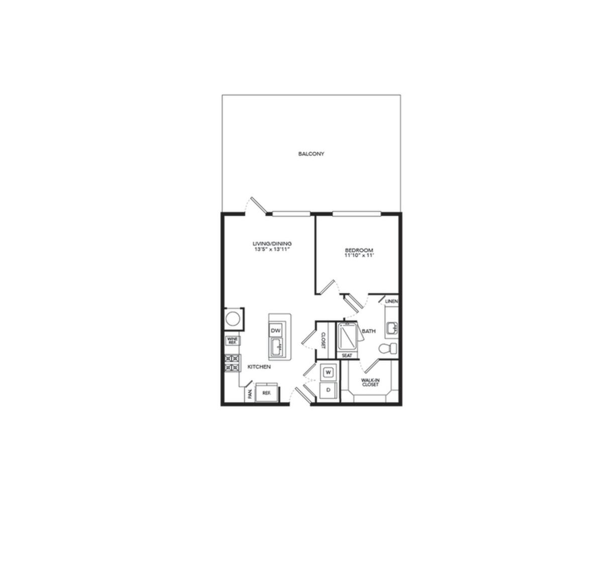 Floorplan diagram for A2A, showing 1 bedroom