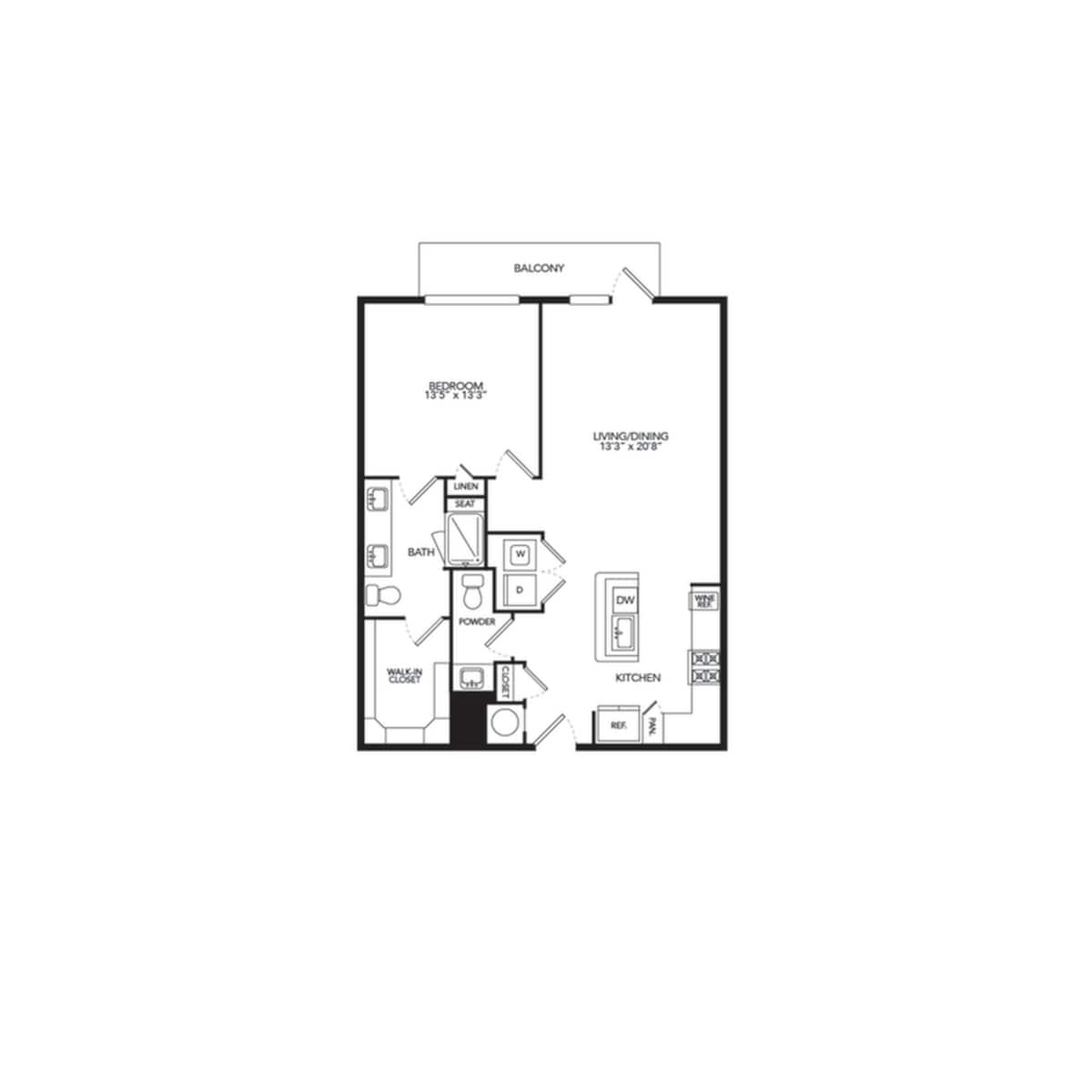 Floorplan diagram for A3, showing 1 bedroom