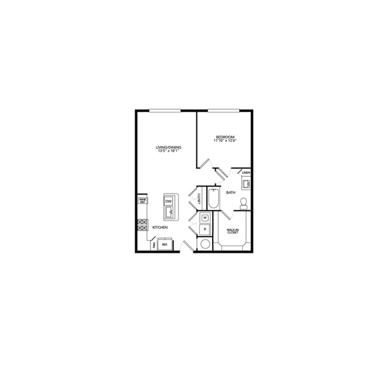 Floorplan diagram for A2-HC, showing 1 bedroom