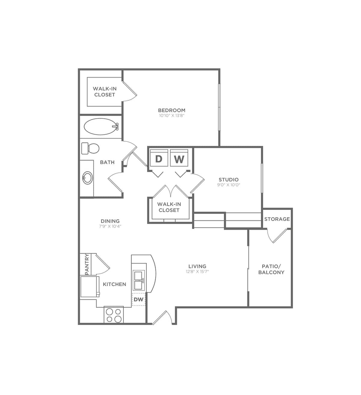 Floorplan diagram for A2-Classic, showing 1 bedroom