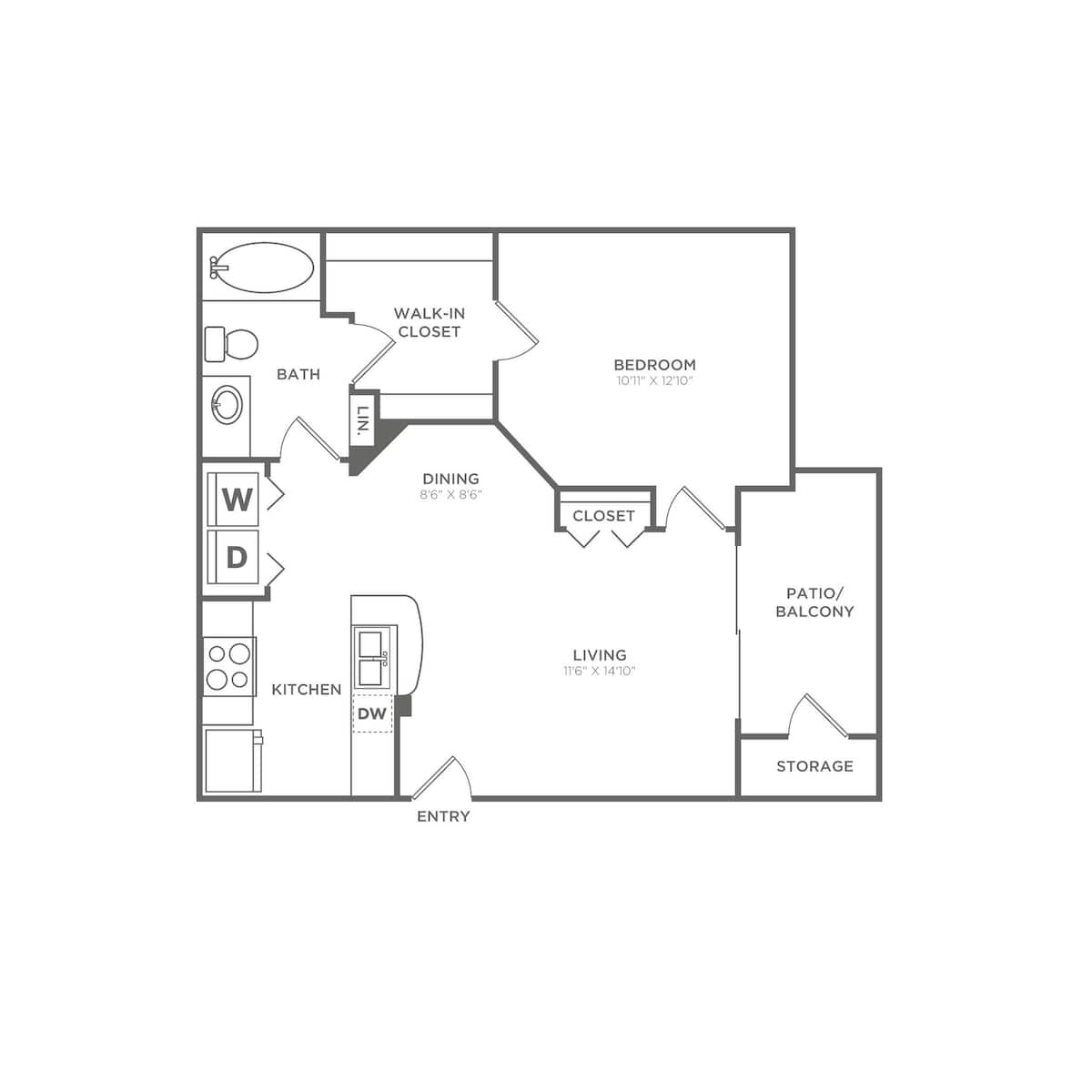Floorplan diagram for A-Classic, showing 1 bedroom