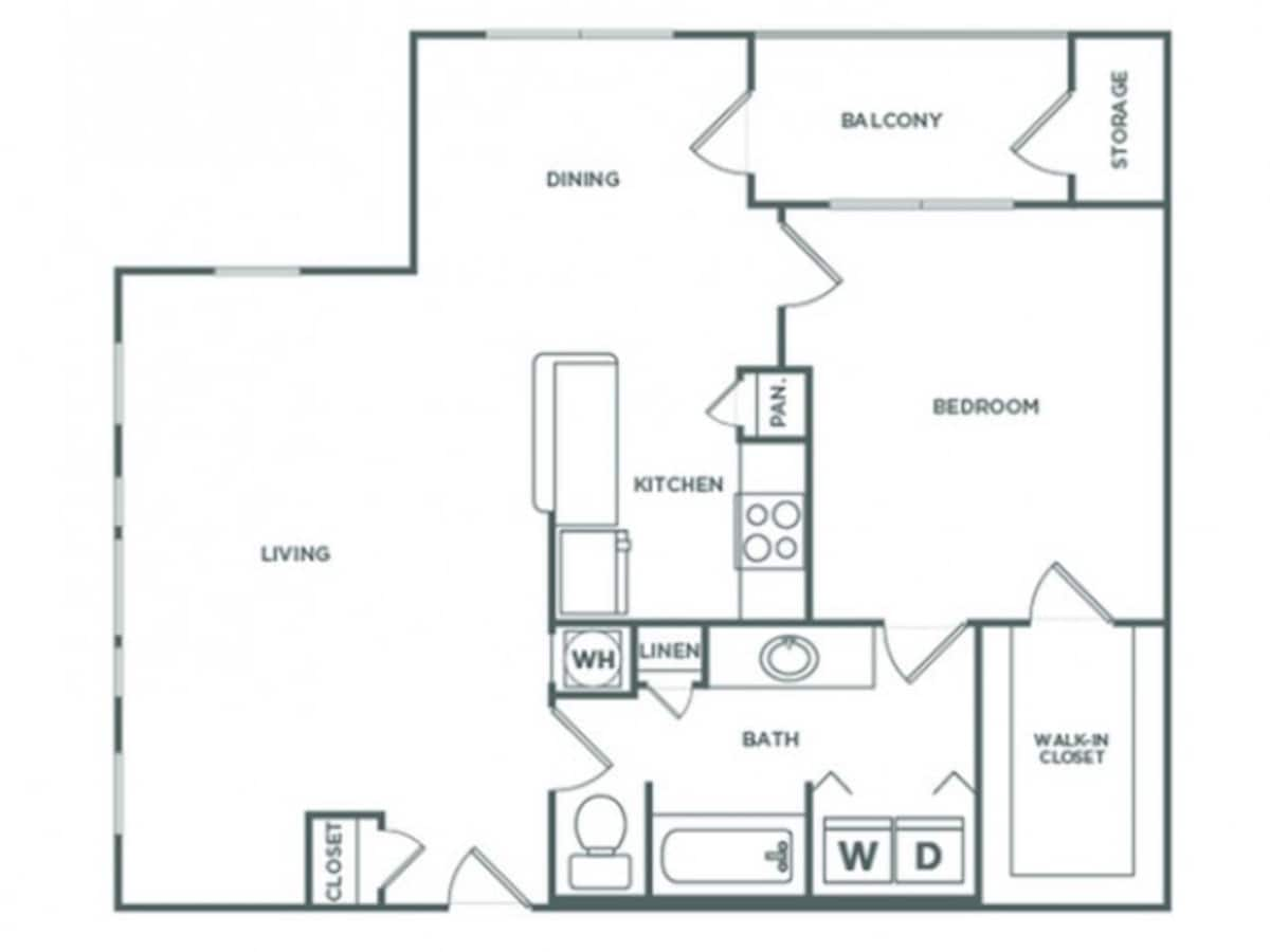 Floorplan diagram for One bedroom One Bath (911 SF), showing 1 bedroom