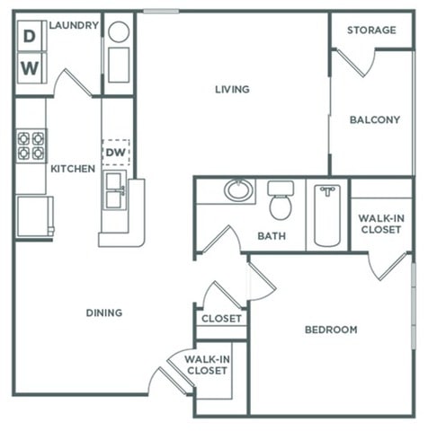 Plano de One Bedroom One Bath (810 SF), que muestra 1 dormitorio