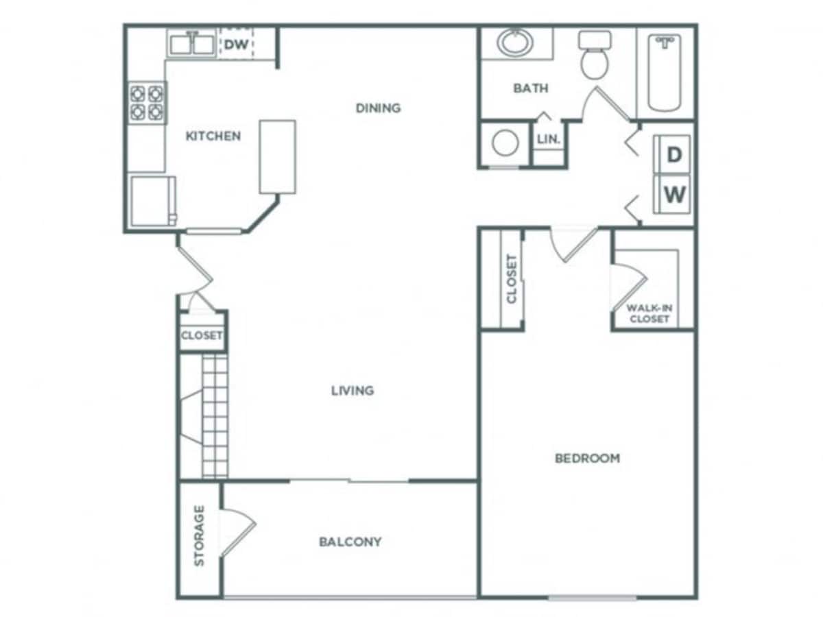 Floorplan diagram for One Bedroom One Bath (810 SF), showing 1 bedroom