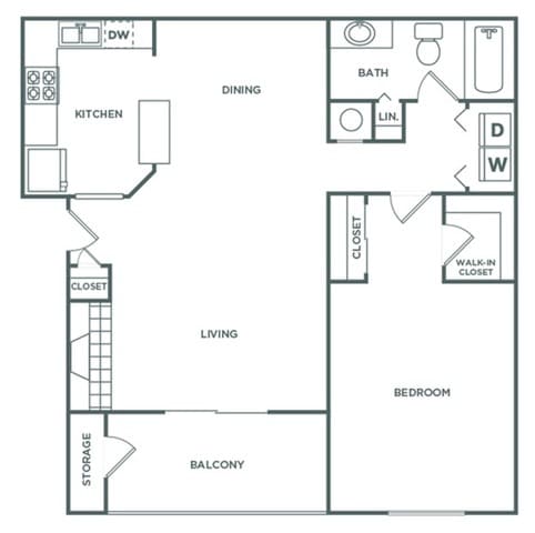 Floorplan diagram for One Bedroom One Bath (941 SF), showing 1 bedroom