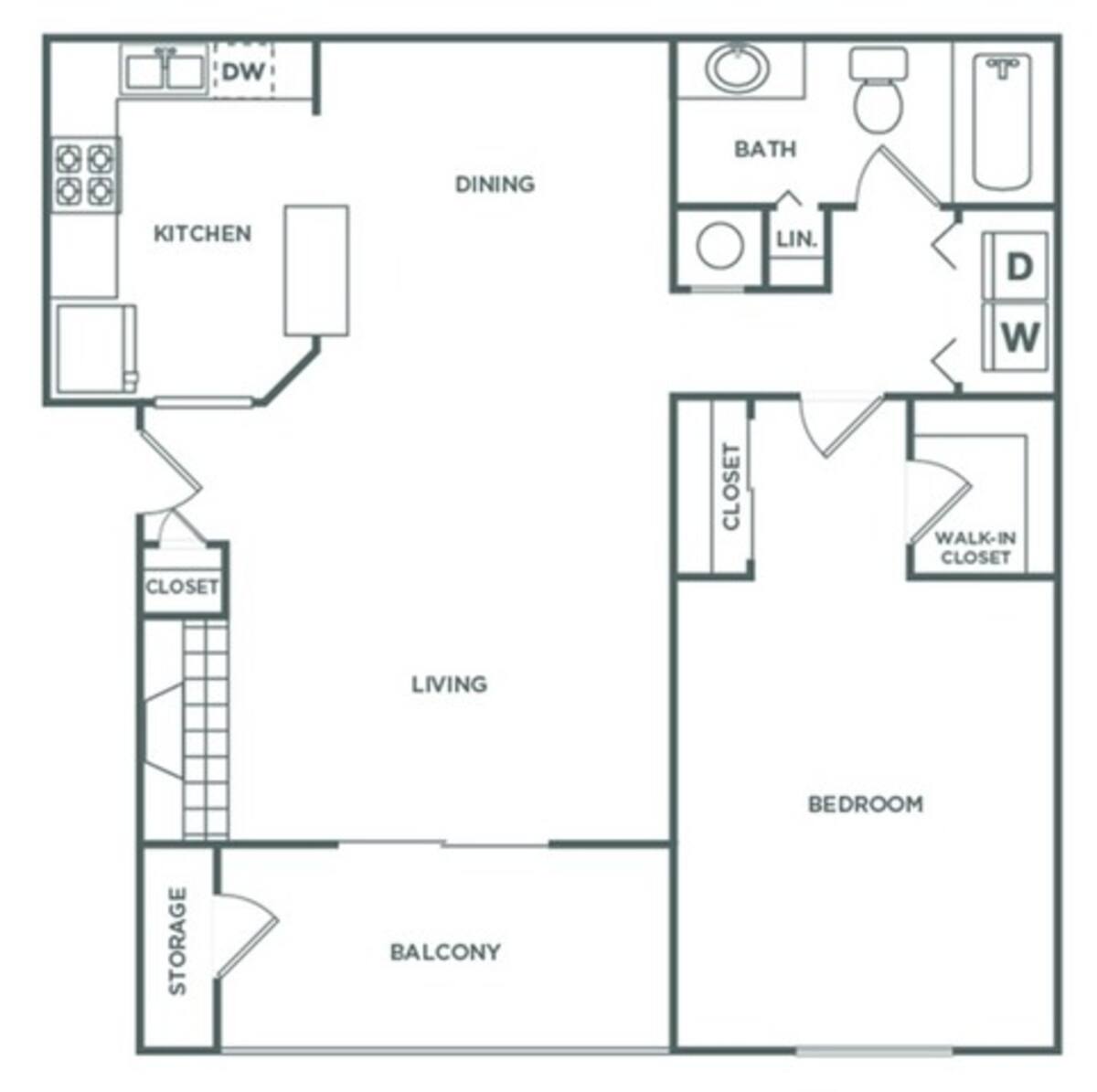 Floorplan diagram for One Bedroom One Bath (941 SF), showing 1 bedroom