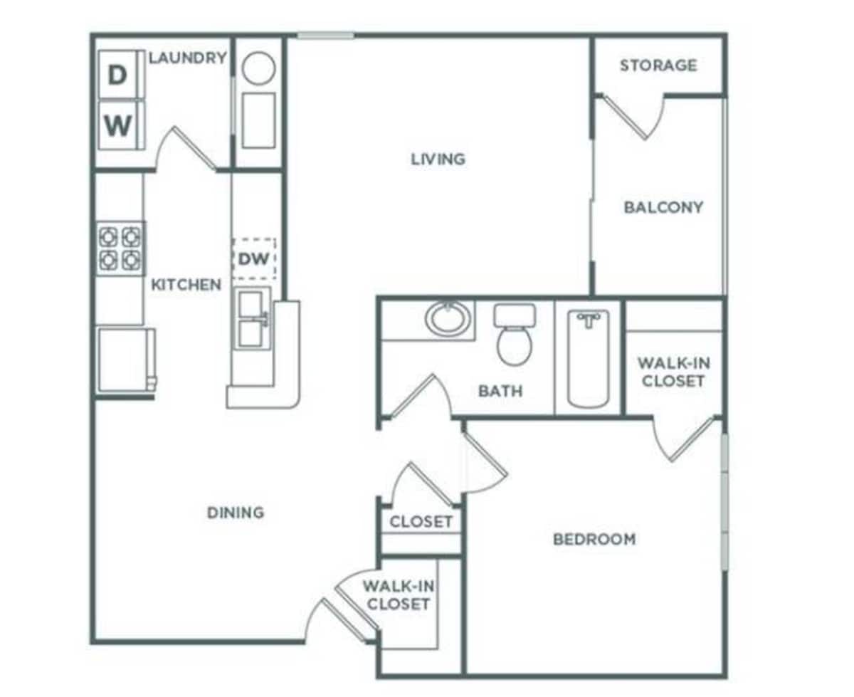 Floorplan diagram for One Bedroom One Bath (941 SF), showing 1 bedroom