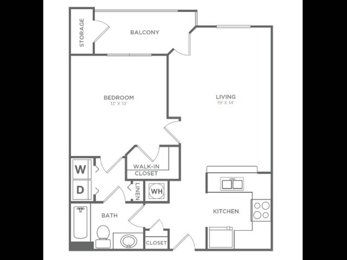 Floorplan diagram for One Bedroom, One Bath (691 SF), showing 1 bedroom