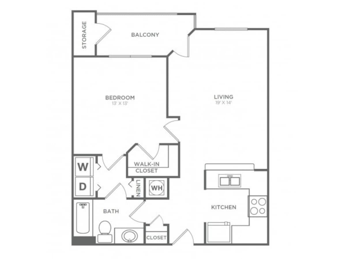 Floorplan diagram for One Bedroom, One Bath (735 SF), showing 1 bedroom