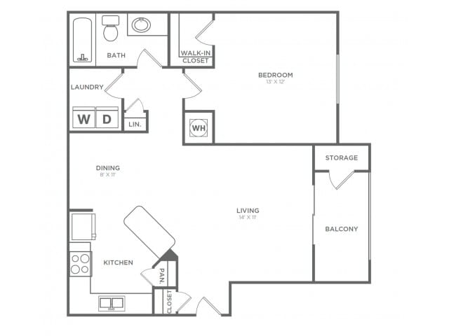 Floorplan diagram for One Bedroom, One Bath (760 SF), showing 1 bedroom