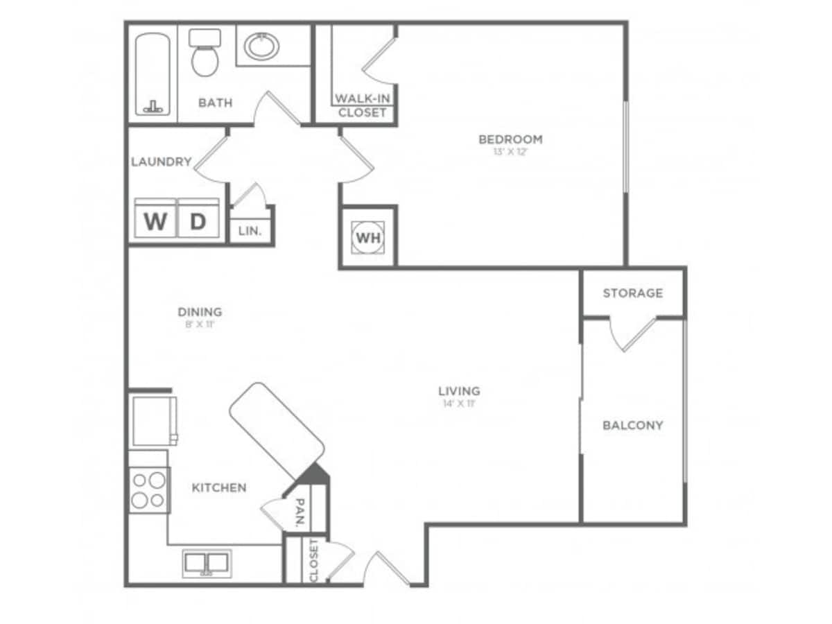 Floorplan diagram for One Bedroom, One Bath (760 SF), showing 1 bedroom