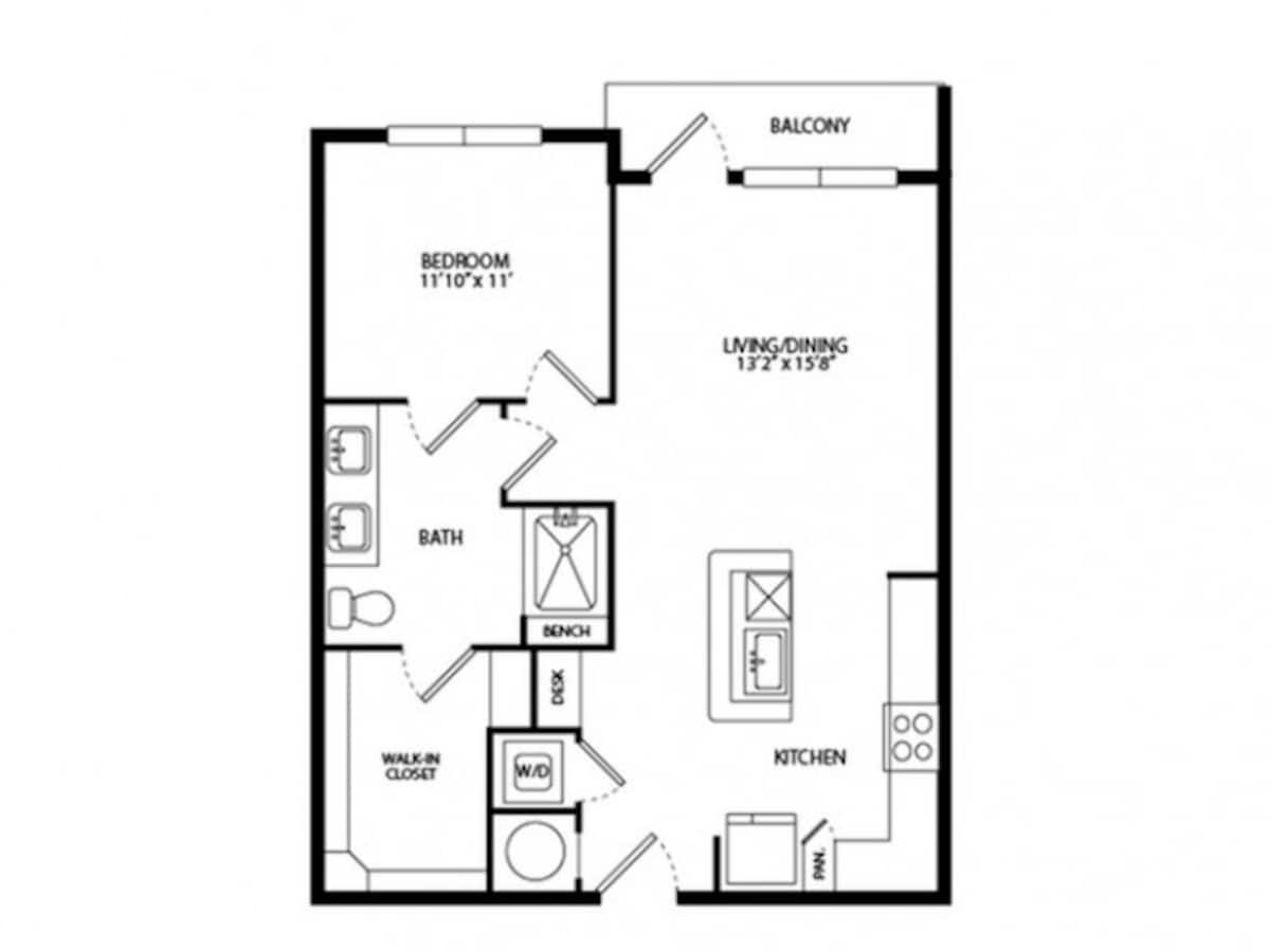 Floorplan diagram for A2A, showing 1 bedroom