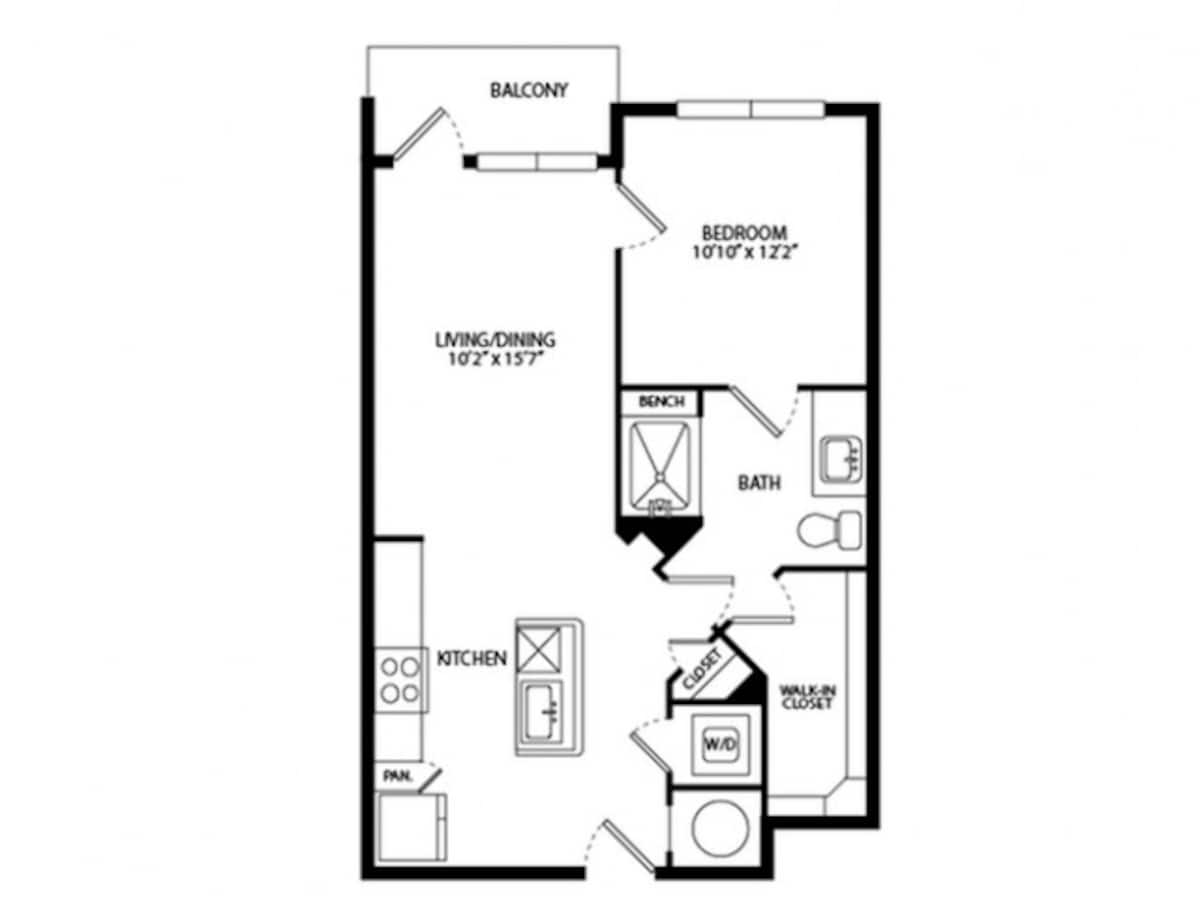 Floorplan diagram for A1B, showing 1 bedroom