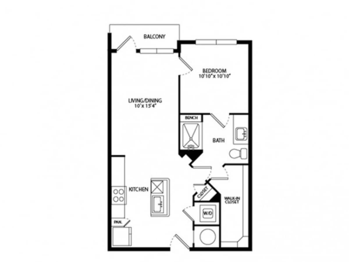 Floorplan diagram for A1A, showing 1 bedroom