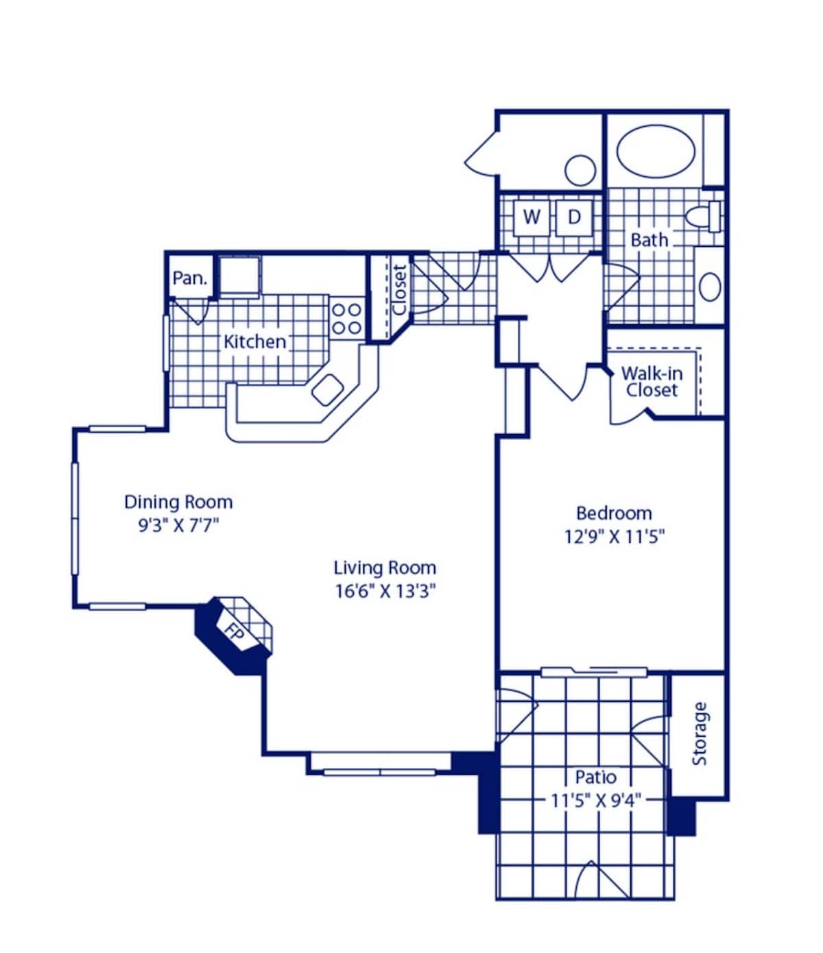 Floorplan diagram for 1B, showing 1 bedroom