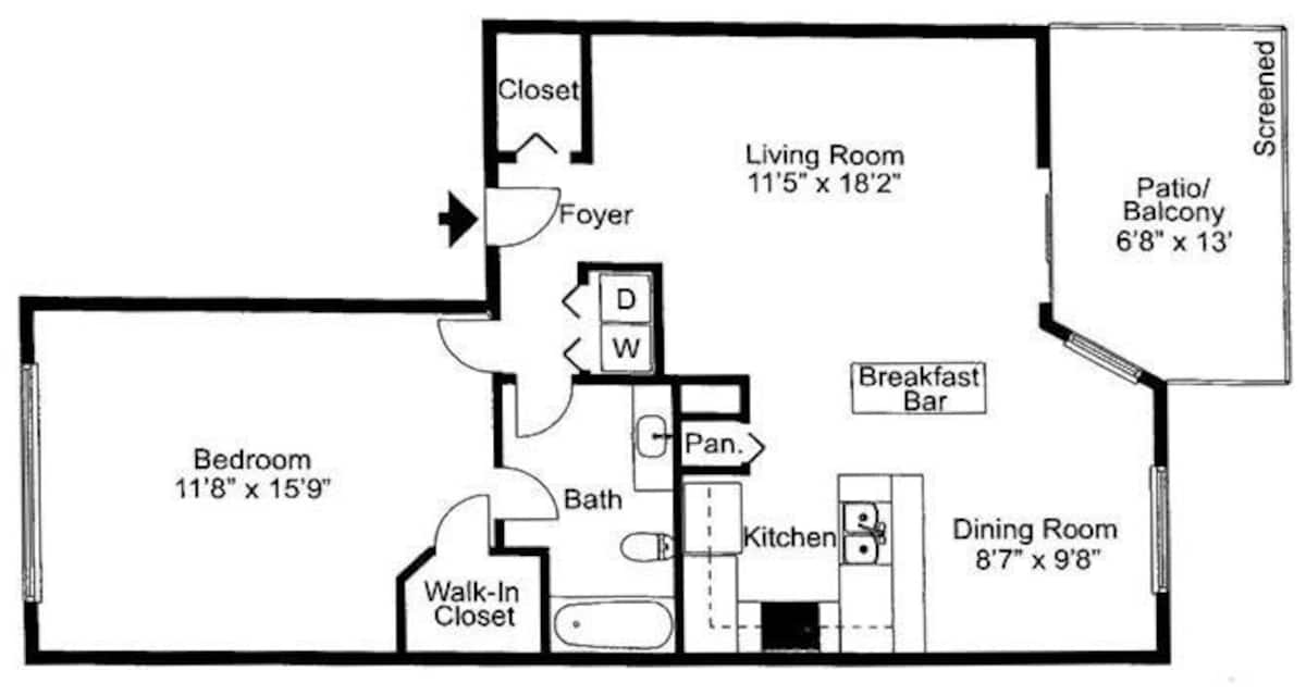 Floorplan diagram for Manatee, showing 1 bedroom