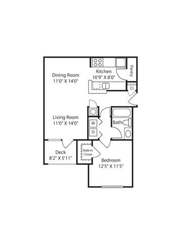 Floorplan diagram for One Bedroom, showing 1 bedroom