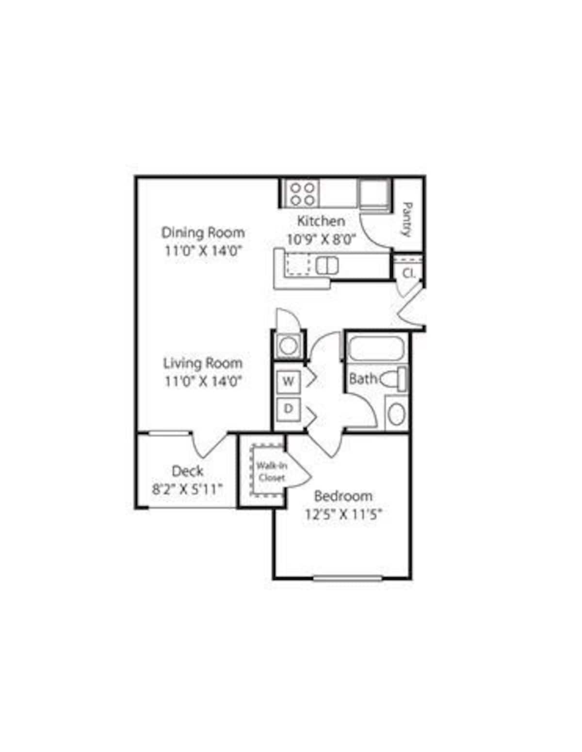 Floorplan diagram for One Bedroom, showing 1 bedroom
