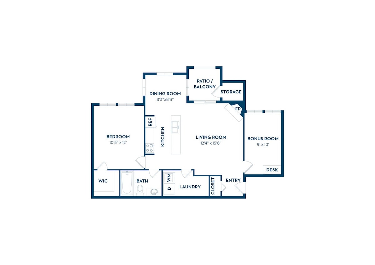 Floorplan diagram for Caribbean, showing 1 bedroom
