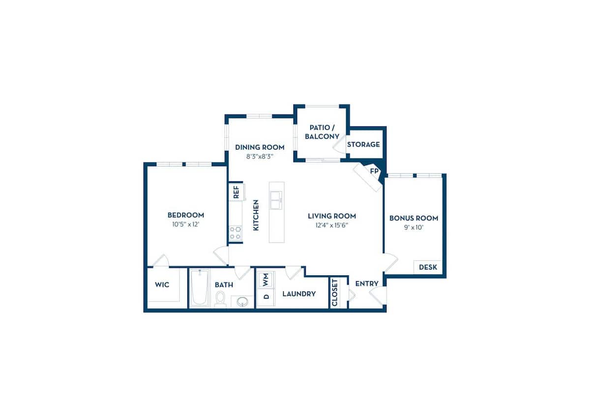 Floorplan diagram for Caribbean, showing 1 bedroom