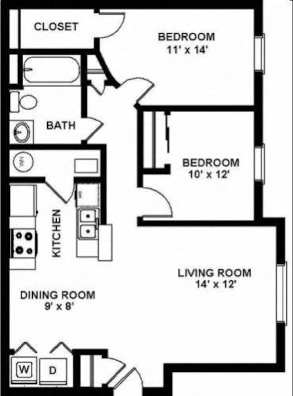 Floorplan diagram for Two Bedroom - 1, showing 2 bedroom