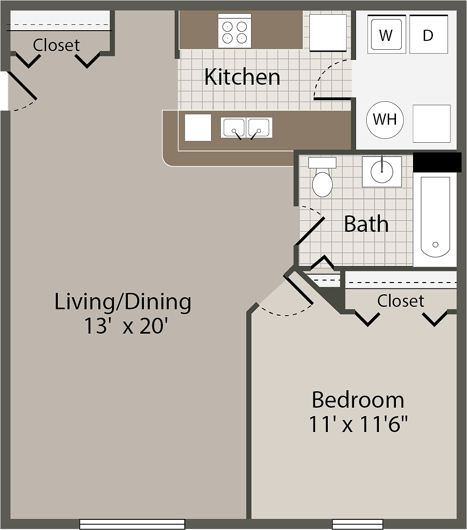 Floorplan diagram for Cambridge, showing 1 bedroom