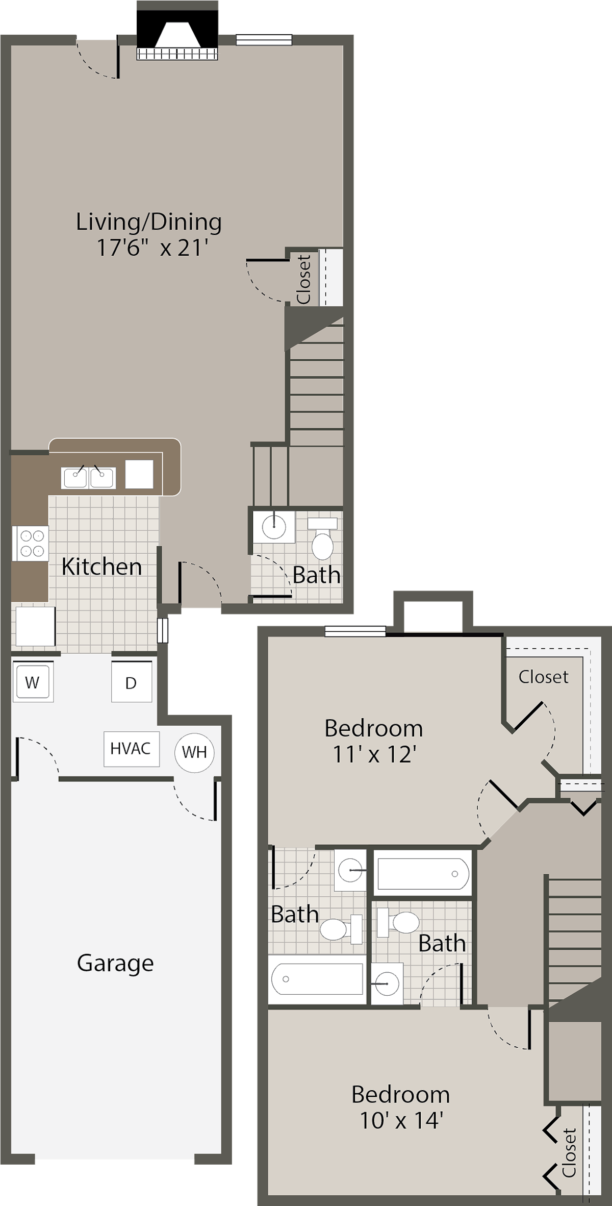 Floorplan diagram for Bristol (Townhome), showing 2 bedroom