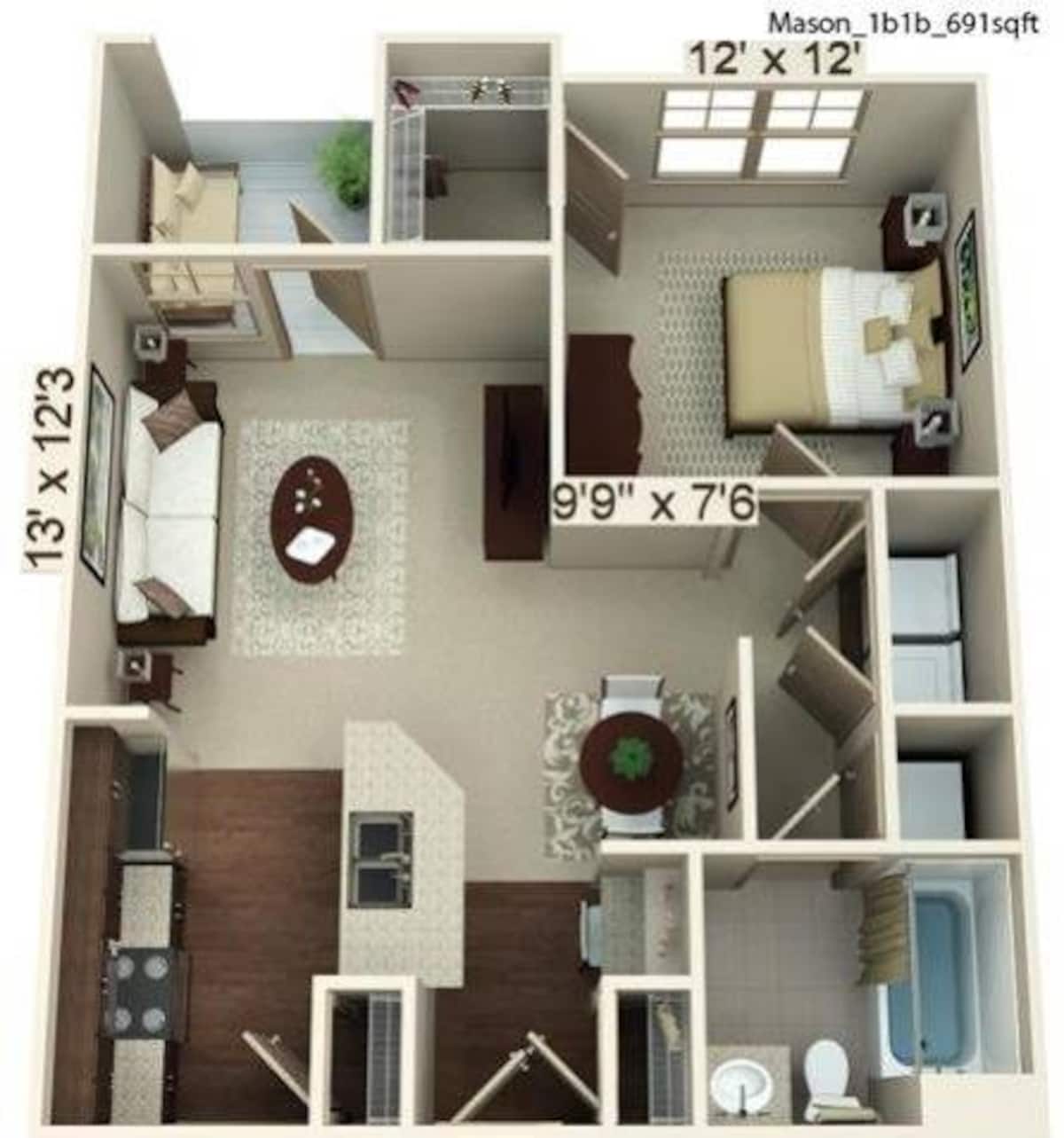 Floorplan diagram for Mason, showing 1 bedroom
