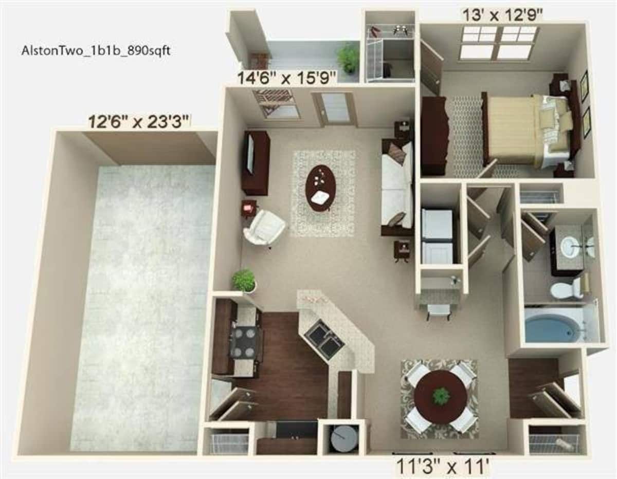Floorplan diagram for Alston, showing 1 bedroom