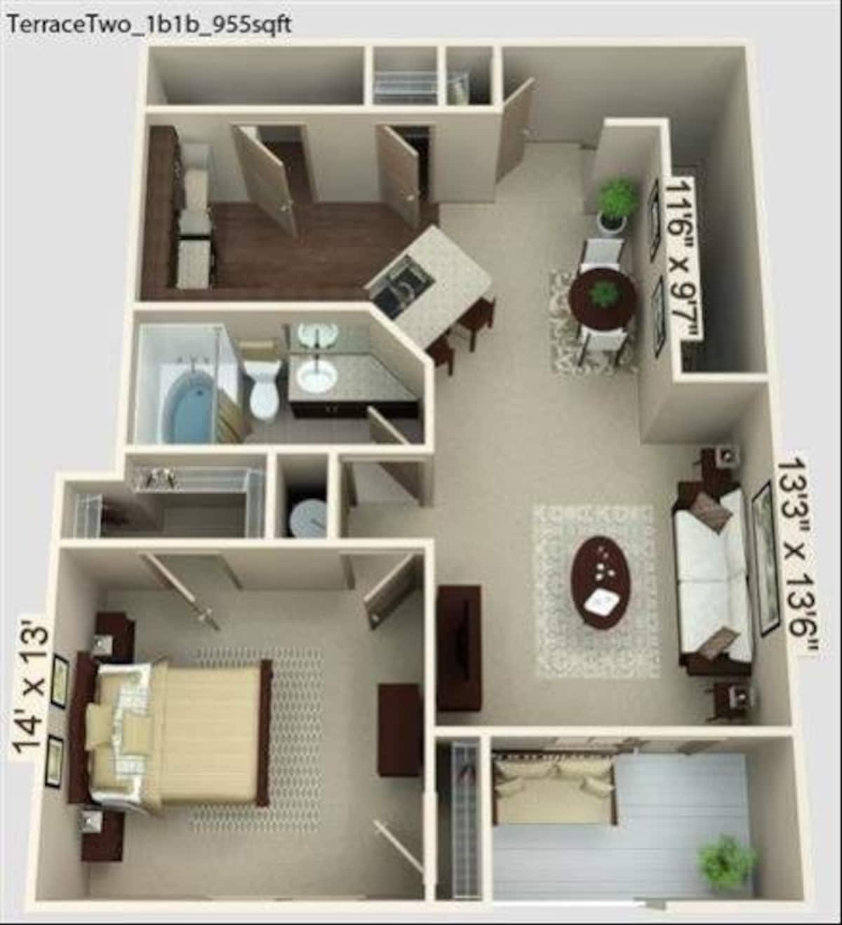 Floorplan diagram for Terrace, showing 1 bedroom