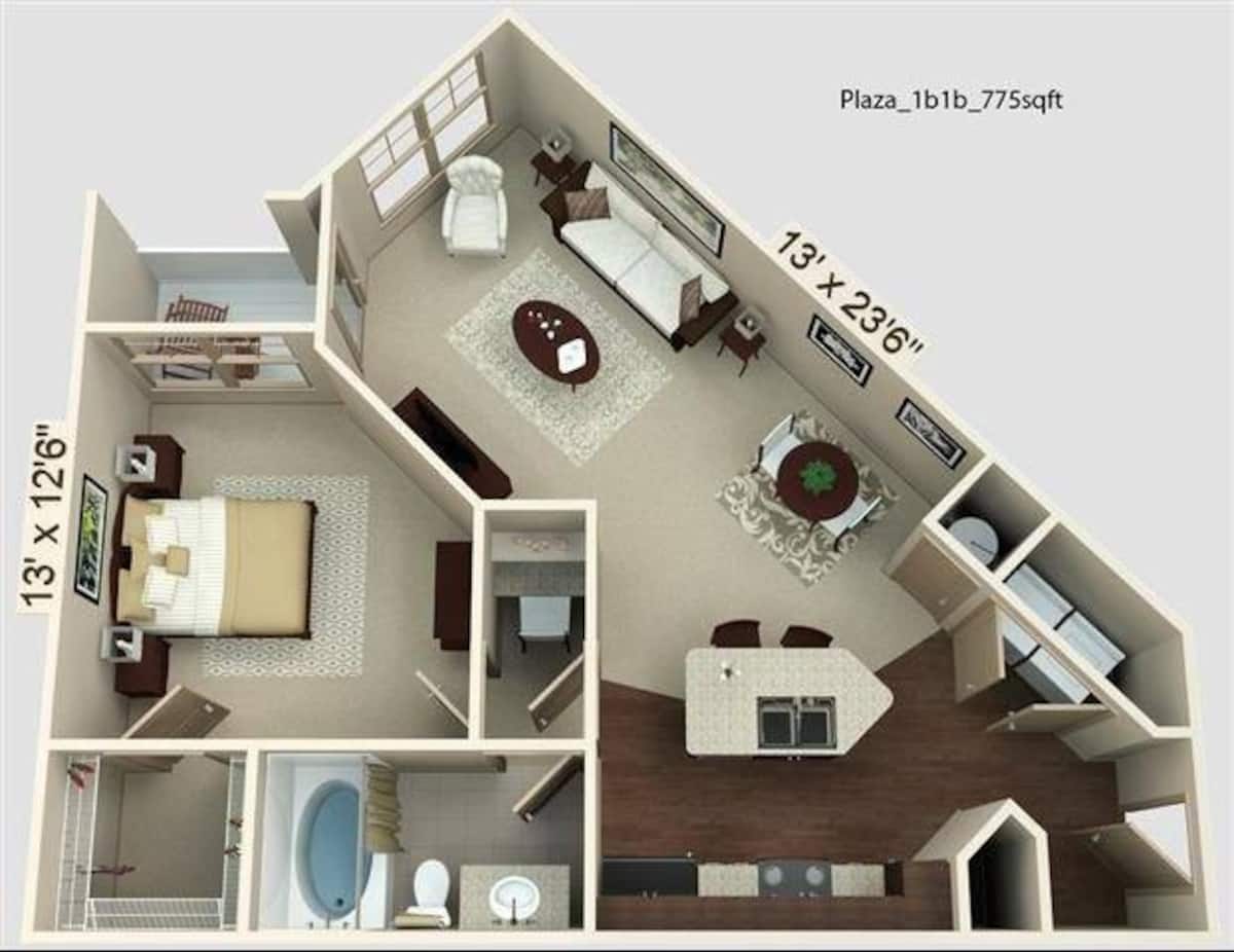Floorplan diagram for Plaza, showing 1 bedroom