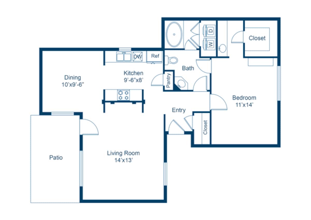 Floorplan diagram for Azara, showing 1 bedroom