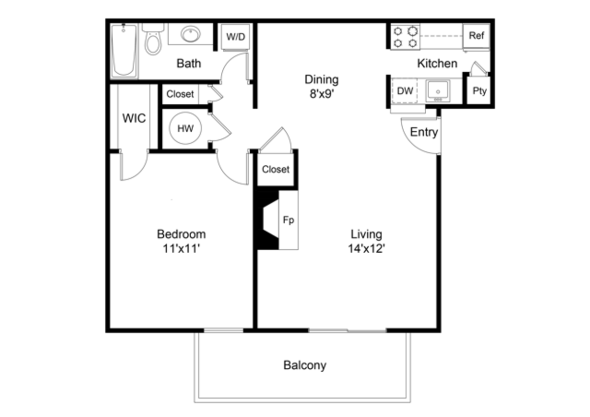 Floorplan diagram for Brook, showing 1 bedroom