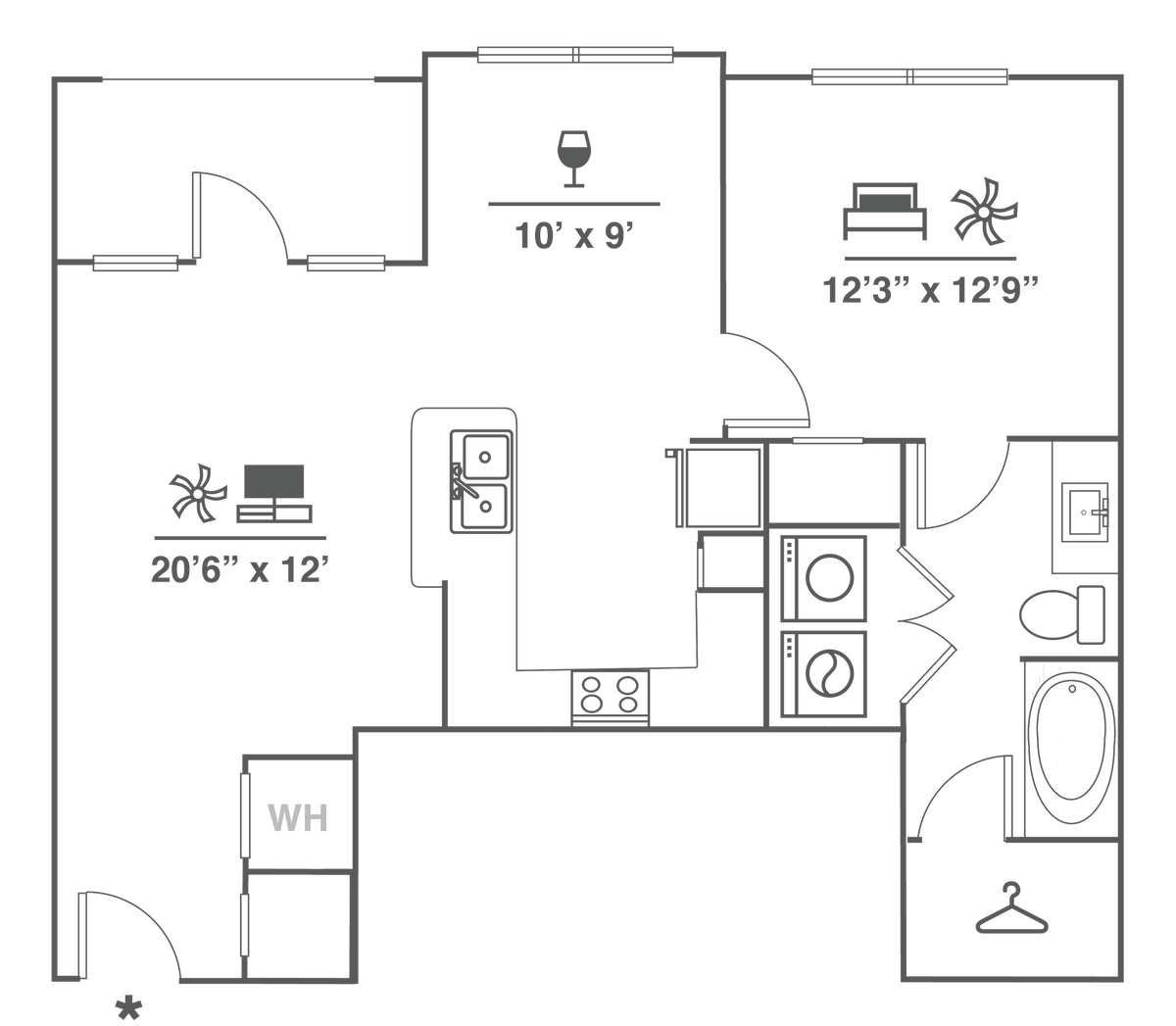 Floorplan diagram for A2E, showing 1 bedroom