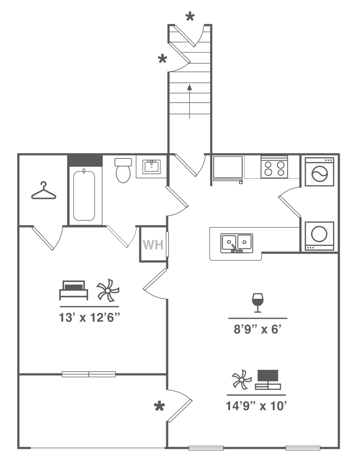 Floorplan diagram for A1UG, showing 1 bedroom